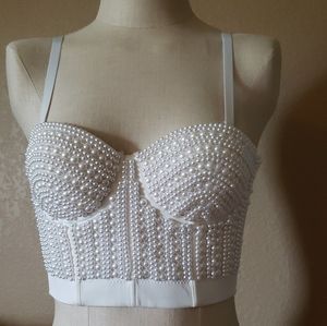 Pearl beaded bustier bra top